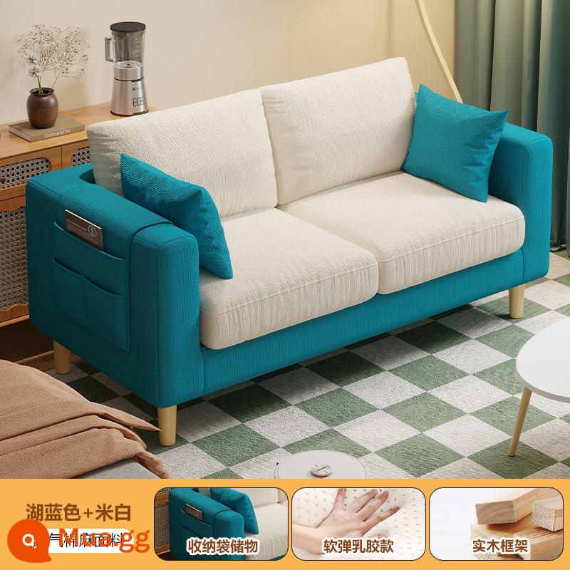 Sofa vải phòng khách 2023 mới khối đậu phụ đơn đơn giản hiện đại cho thuê ghế sofa đôi cho căn hộ nhỏ - Màu xanh hồ + trắng nhạt [hoàn toàn có thể tháo rời và giặt được + kiểu cao su]