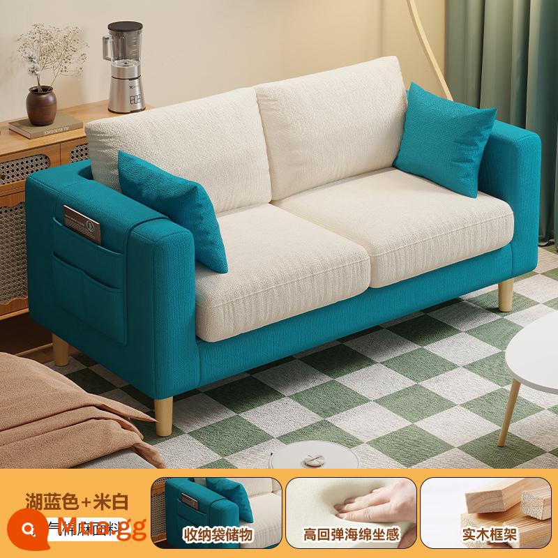 Sofa vải phòng khách 2023 mới khối đậu phụ đơn đơn giản hiện đại cho thuê ghế sofa đôi cho căn hộ nhỏ - Màu xanh hồ + trắng nhạt [hoàn toàn có thể tháo rời và giặt được + kiểu xốp]