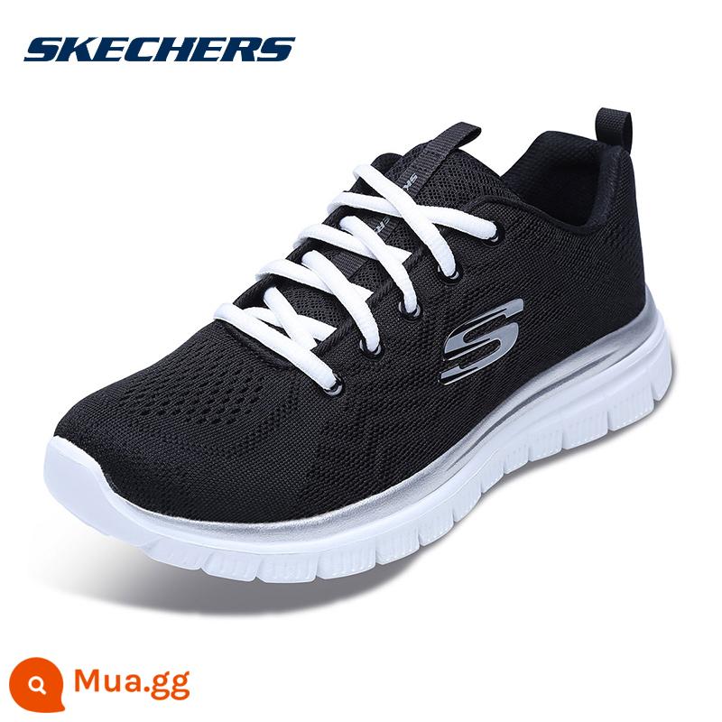 Giày SKECHERS nữ, giày mẹ, giày thể thao thoáng khí, giày chạy bộ cho người già, giày đi bộ, giày thường đế mềm, giày nữ cho người già - BKW/màu đen/trắng thoải mái và thoáng khí