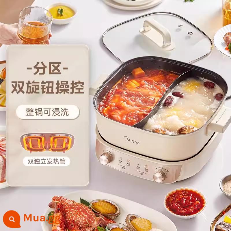 Nồi Lẩu Điện Midea Hộ Gia Đình Yuanyang Nồi 2 5.5L Đa Chức Năng Nhanh Nồi Chiên Điện Chảo - màu trắng sữa