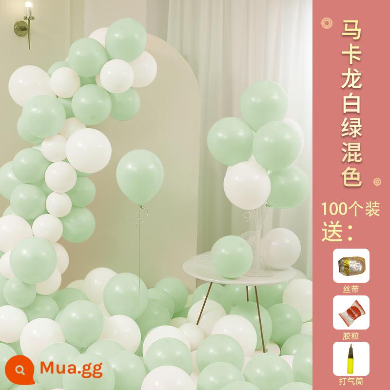 Bong bóng macaron nổi tiếng trên mạng không độc hại trang trí sinh nhật cho trẻ em bố trí bối cảnh tỏ tình tiệc mừng tuổi đầu tiên mùa tốt nghiệp bong bóng - Macaron [trắng + xanh] 100 miếng dày 10 inch chống cháy nổ