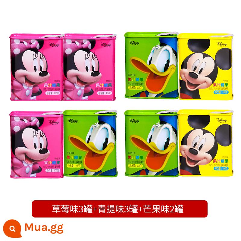 Nước trái cây Disney Hộp quà tặng kẹo mềm Tin Can Fruit QQ Sugar Festival Quà tặng Đồ ăn nhẹ cho trẻ em Disney Kẹo - 3 lon vị dâu + 3 lon vị nho + 2 lon vị xoài