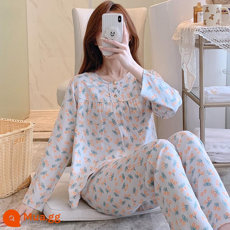 Bộ đồ ngủ cotton lụa mùa xuân và mùa thu mới 2023 cho nữ mùa hè mỏng cotton lụa mùa hè bộ quần áo mặc ở nhà điều hòa không khí - HDX dài tay-TT009-nữ