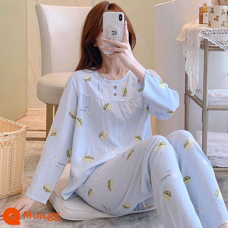 Bộ đồ ngủ cotton lụa mùa xuân và mùa thu mới 2023 cho nữ mùa hè mỏng cotton lụa mùa hè bộ quần áo mặc ở nhà điều hòa không khí - HDX dài tay-TT015-nữ