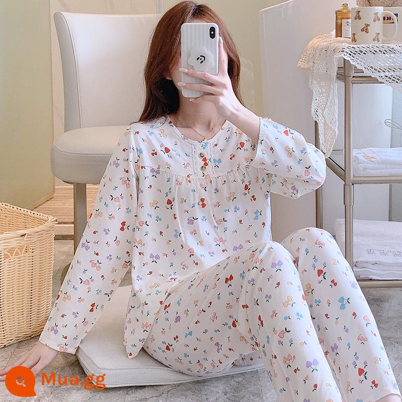 Bộ đồ ngủ cotton lụa mùa xuân và mùa thu mới 2023 cho nữ mùa hè mỏng cotton lụa mùa hè bộ quần áo mặc ở nhà điều hòa không khí - HDX dài tay-TT011-nữ