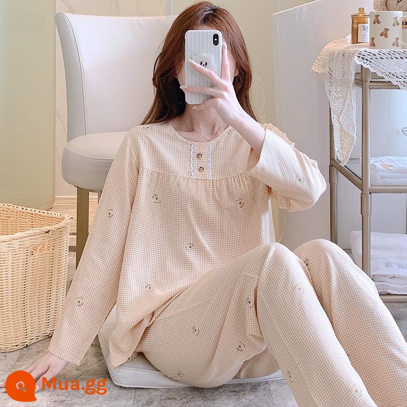 Bộ đồ ngủ cotton lụa mùa xuân và mùa thu mới 2023 cho nữ mùa hè mỏng cotton lụa mùa hè bộ quần áo mặc ở nhà điều hòa không khí - HDX dài tay-TT005-nữ