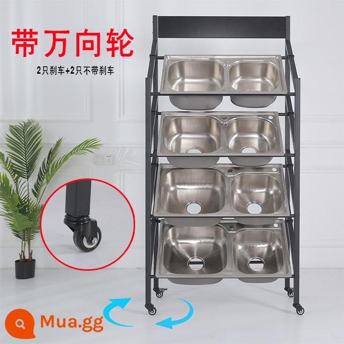 Chậu rửa chén inox chậu rửa mặt chậu rửa trưng bày gốm triển lãm đồ dùng bồn rửa kệ bồn rửa đơn bồn rửa đôi mẫu giá - Mô hình đậm và dày [LOGO có thể tùy chỉnh] - có bánh xe, có thể chứa các chậu trong vòng 84 * 49