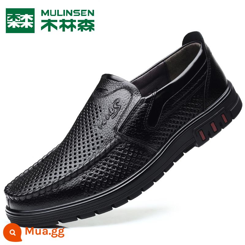 Mulinsen Nam Mùa Hè 2023 Da Mới Rỗng Thoáng Khí Giày Da Nam Slip On Bố Giày Sandal Nam - FXG8607-L rỗng màu đen