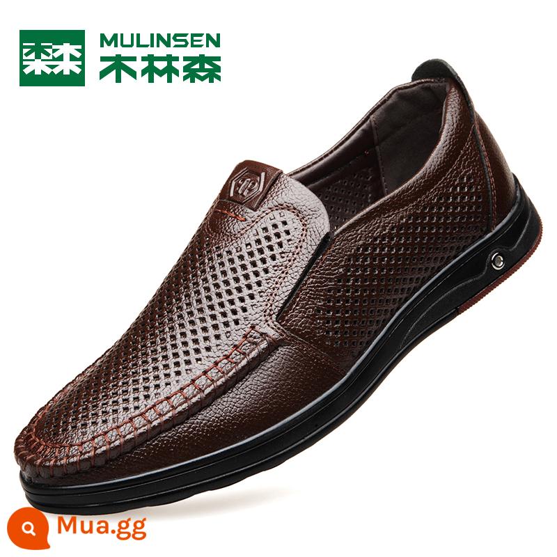 Mulinsen Nam Mùa Hè 2023 Da Mới Rỗng Thoáng Khí Giày Da Nam Slip On Bố Giày Sandal Nam - FXG8826-1 màu nâu rỗng