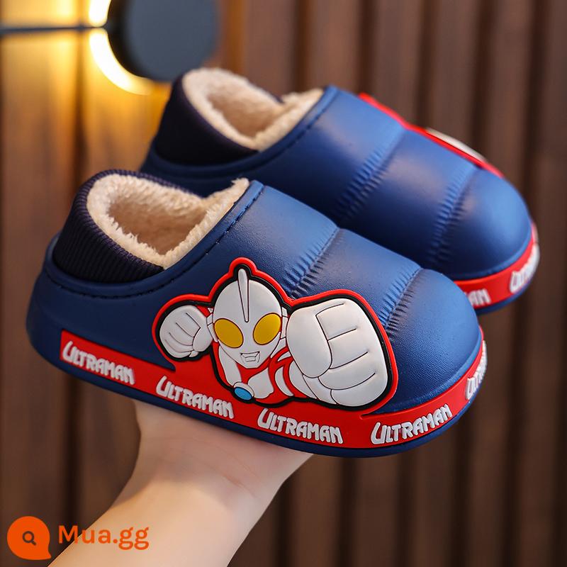 Ultraman Winter Children Slipper Girls và Girls 'Big Middle School Tag và Velvet Baby Shoes - Màu xanh sapphire (gót gói)