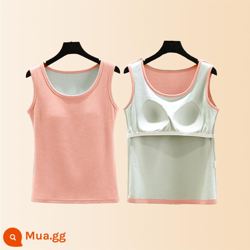 Áo vest nhung Đức dành cho nữ mùa thu đông cộng với áo vest cổ tròn dày dặn bằng nhung có áo khoác mùa thu bên trong áo sơ mi đế ấm chải cỡ lớn - Sakura hồng (trước ngực)