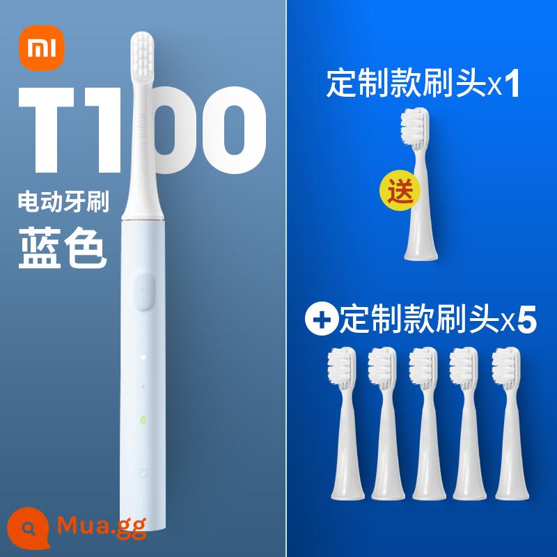 Bàn chải đánh răng điện Xiaomi T100 Bàn chải đánh răng trẻ em có thể sạc lại Mijia bàn chải mềm dành cho người lớn cặp đôi sinh viên tiệc bé trai và bé gái - [Khuyến nghị] Màu xanh + Đầu cọ tùy chỉnh 6