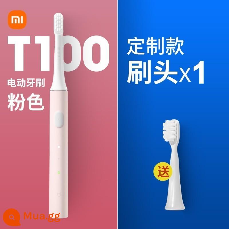 Bàn chải đánh răng điện Xiaomi T100 Bàn chải đánh răng trẻ em có thể sạc lại Mijia bàn chải mềm dành cho người lớn cặp đôi sinh viên tiệc bé trai và bé gái - [Ưu đãi đặc biệt] Màu hồng + Đầu cọ tùy chỉnh