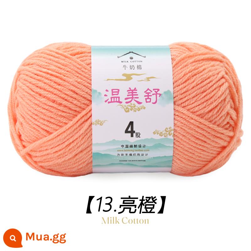 4 Dây Sữa Chải Kỹ Bông Len Bóng Cho Bé Len Dệt Sợi Cotton Tay Đan Móc Dép Len Đặc Biệt - màu cam sáng 13