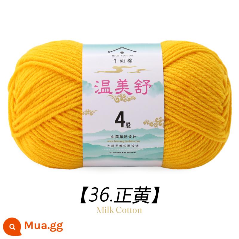 4 Dây Sữa Chải Kỹ Bông Len Bóng Cho Bé Len Dệt Sợi Cotton Tay Đan Móc Dép Len Đặc Biệt - Màu vàng thật 36