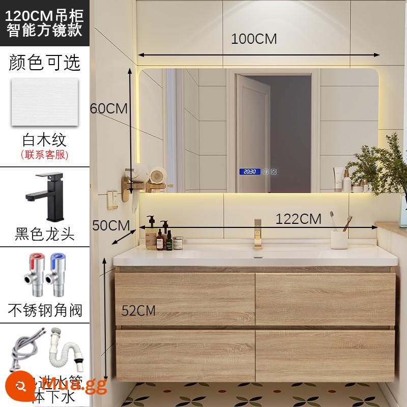 Phong cách Nhật Bản lưới màu đỏ phòng trang điểm tủ phòng tắm nửa bức tường tủ gương gốm tích hợp chậu rửa chậu rửa kết hợp tủ - 1,2 mét [gương vuông có đèn nền] lắp đặt gói ánh sáng ấm áp