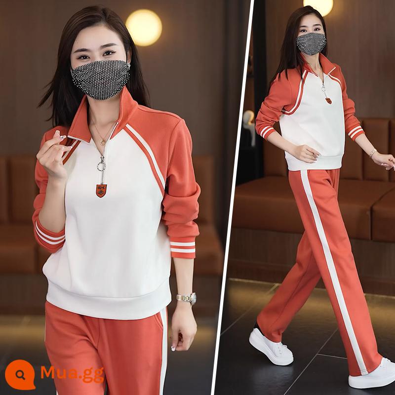 Bộ đồ thể thao nữ quần áo mùa thu mới thời trang Hàn Quốc cotton áo nỉ giảm béo bộ đồ chạy bộ mùa xuân và mùa thu thường ngày hai mảnh - 2511 Orange (Quần áo xuân thu phong cách phương Tây)