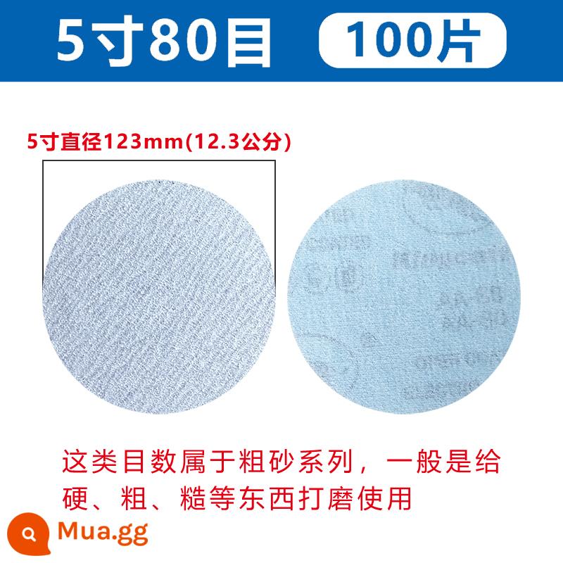 Tầm Ma Đổ Xô Giấy Nhám Xe Đánh Bóng 4 Inch 5 Inch Đánh Bóng Khô Máy Mài Tự Đĩa Gỗ Treo Tường Đồ Nội Thất - Cát trắng 5 inch 80 lưới [100 cái/hộp]