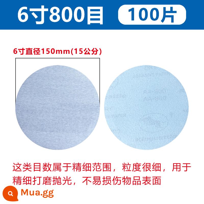 Tầm Ma Đổ Xô Giấy Nhám Xe Đánh Bóng 4 Inch 5 Inch Đánh Bóng Khô Máy Mài Tự Đĩa Gỗ Treo Tường Đồ Nội Thất - Cát trắng 6 inch 800 lưới [100 cái/hộp]