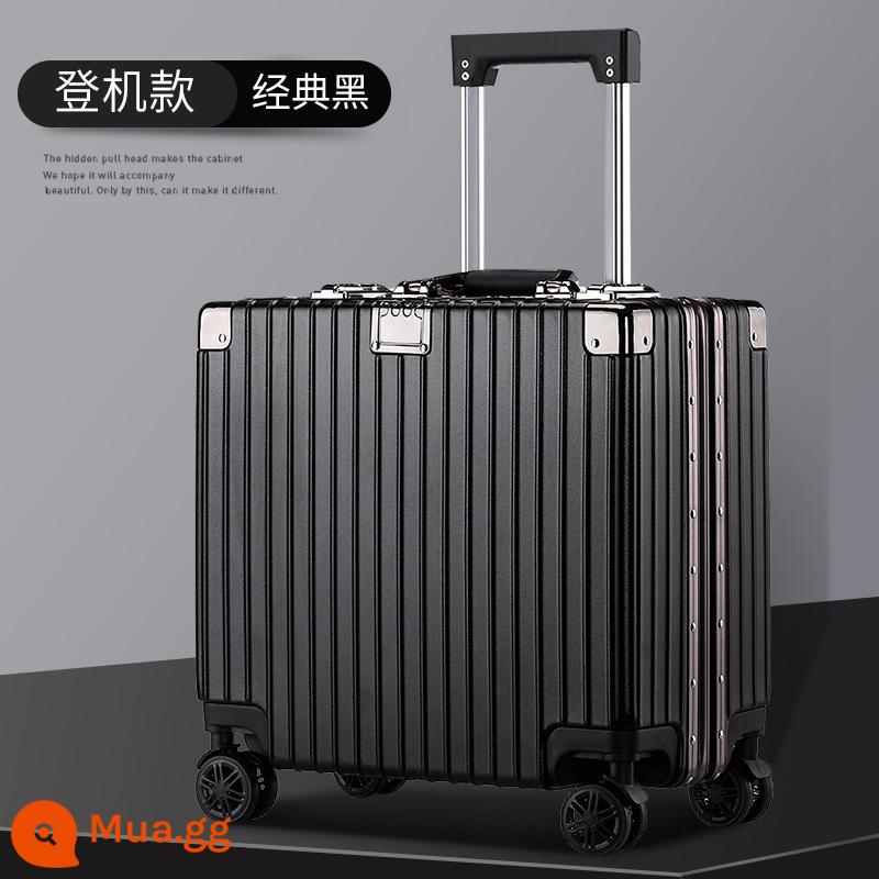 Vali xe đẩy khung nhôm 18 inch Vali 20 inch được mang lên máy bay miễn phí check-in chuyến công tác Mật khẩu hộp cắt ngang - Màu đen cổ điển