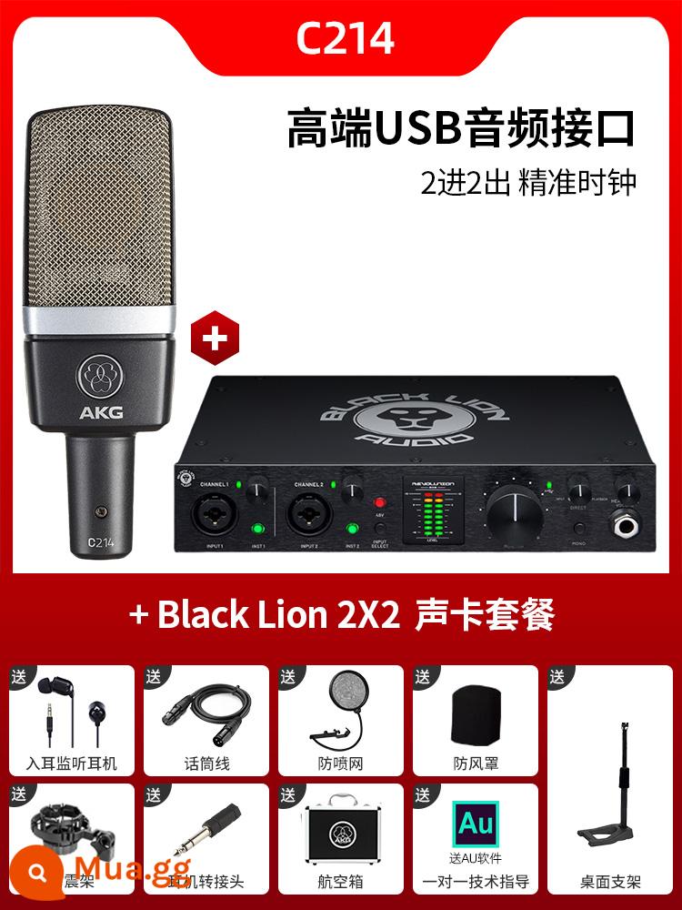 Micro điện dung AKG C214 chuyên nghiệp lớn màng thu âm trực tiếp K bài hát micro ghi âm thanh nhạc cụ ghi âm - Bộ C214+Sư Tử Đen 2*2