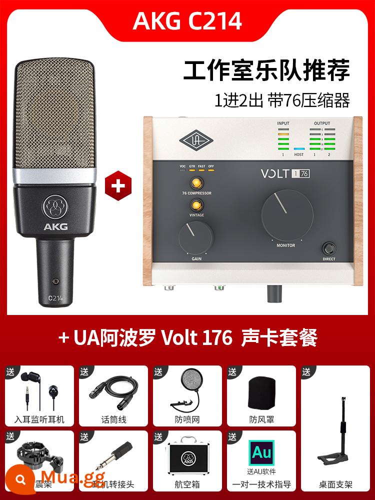 Micro điện dung AKG C214 chuyên nghiệp lớn màng thu âm trực tiếp K bài hát micro ghi âm thanh nhạc cụ ghi âm - C214 + UA Apollo VOLT 176