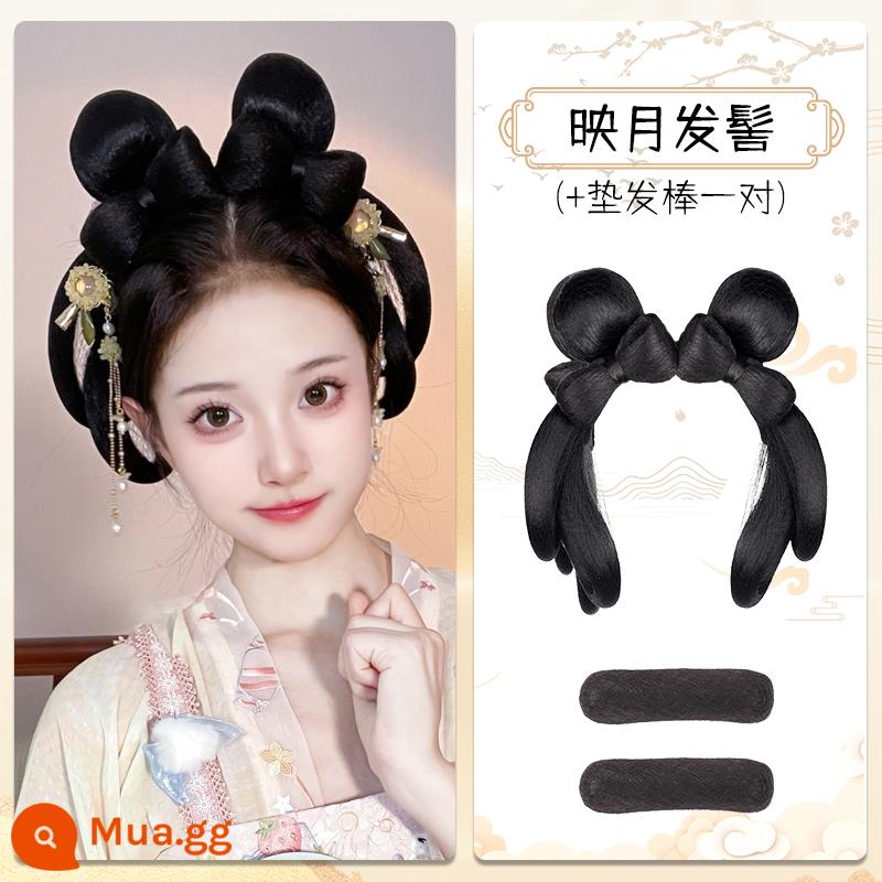 Túi đựng tóc giả Hanfu dành cho nữ, trang phục cổ xưa mũ đội đầu phản chiếu mặt trăng, túi đựng tóc phong cách nhà Đường và phong cách cổ xưa của nhà Minh - Yingyue Bun-(+ keo dính tóc)