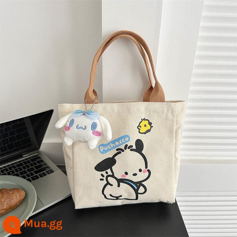 Làm việc Hộp Cơm Trưa Túi Đựng Đồ Ăn Trưa Túi Tote Canvas 2023 Mới Đi Chơi Thời Trang Túi Xách Dễ Thương Mẹ - Chó con chim trắng + mặt dây chuyền chó quế