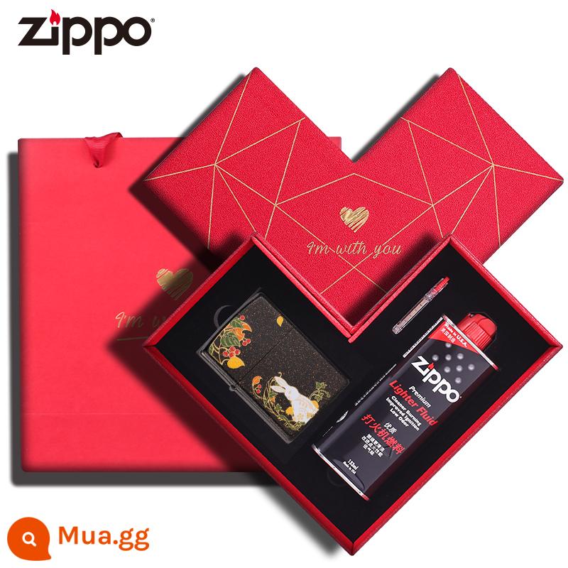 Bật lửa Zippo chính hãng Mão Mão gửi Fu Ben Jin Maki vẽ năm con giáp Mão giới hạn quà tặng bật lửa hàng đầu chính thức - Thỏ tiền giống như thổ cẩm-Honjin Maki-e [Hộp quà tình yêu]