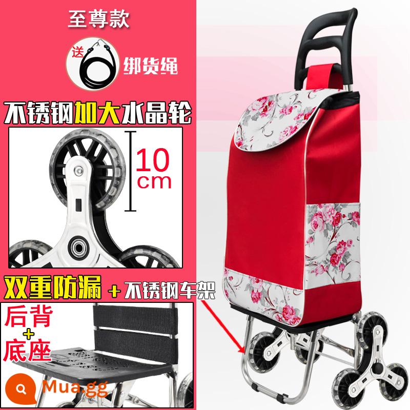 Mua sắm di động cầu thang xe đẩy mua sắm xe đẩy nhỏ nhà có thể gập lại nhẹ xe đẩy tay xe đẩy người già xe đẩy - Khung thép không gỉ móc gia cố + bánh xe thép không gỉ mở rộng