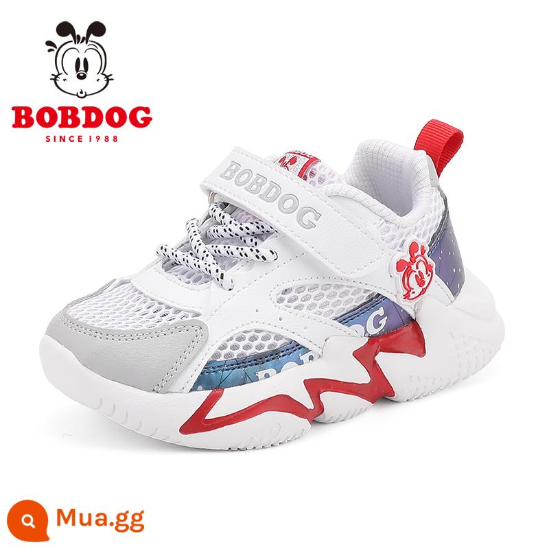 Bob Dou Flagship Store Chính Thức Giày Bé Trai 2023 Mùa Hè Mới Trẻ Em Giày Lưới Lưới Thể Thao Nữ - 12011 Kirt Trắng/Đỏ