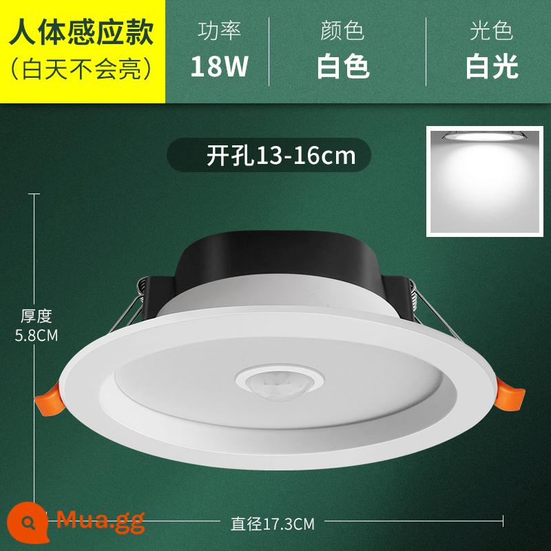 Đèn LED thông minh kích hoạt bằng giọng nói cơ thể con người đèn downlight cảm ứng nhúng đèn ốp trần nhà treo trần hiên lối đi hành lang đèn sân khấu - Ánh sáng trắng 18W [cảm biến cơ thể người + có điều khiển ánh sáng] lỗ 13-16cm