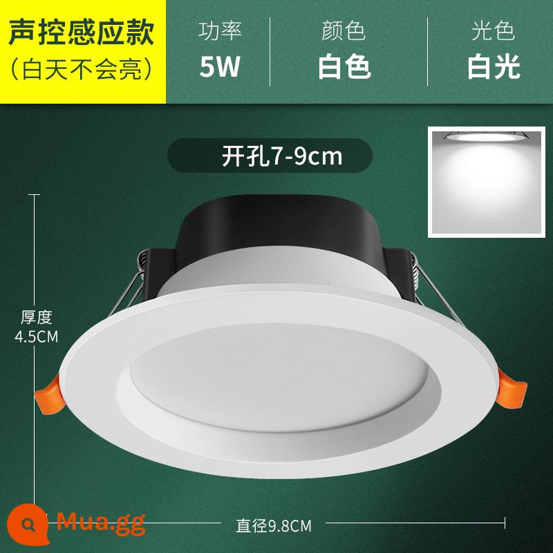 Đèn LED thông minh kích hoạt bằng giọng nói cơ thể con người đèn downlight cảm ứng nhúng đèn ốp trần nhà treo trần hiên lối đi hành lang đèn sân khấu - Đèn trắng 5W [cảm biến điều khiển giọng nói + có điều khiển ánh sáng] khoan 7-9cm