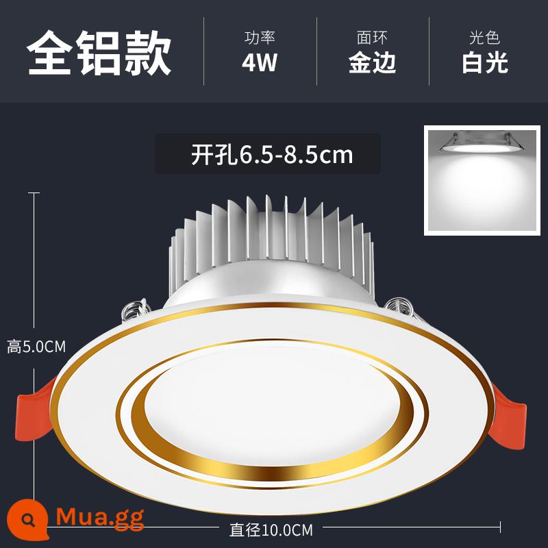 Đèn led downlight âm trần 3w5w7.5 lỗ đèn rọi nhúng phòng khách đèn khoét lỗ mắt mèo đèn khoét lỗ nhà đèn mắt bò - Gói 20 miếng★Nhôm 4W viền vàng★ánh sáng trắng★lỗ 6,5-8,5CM