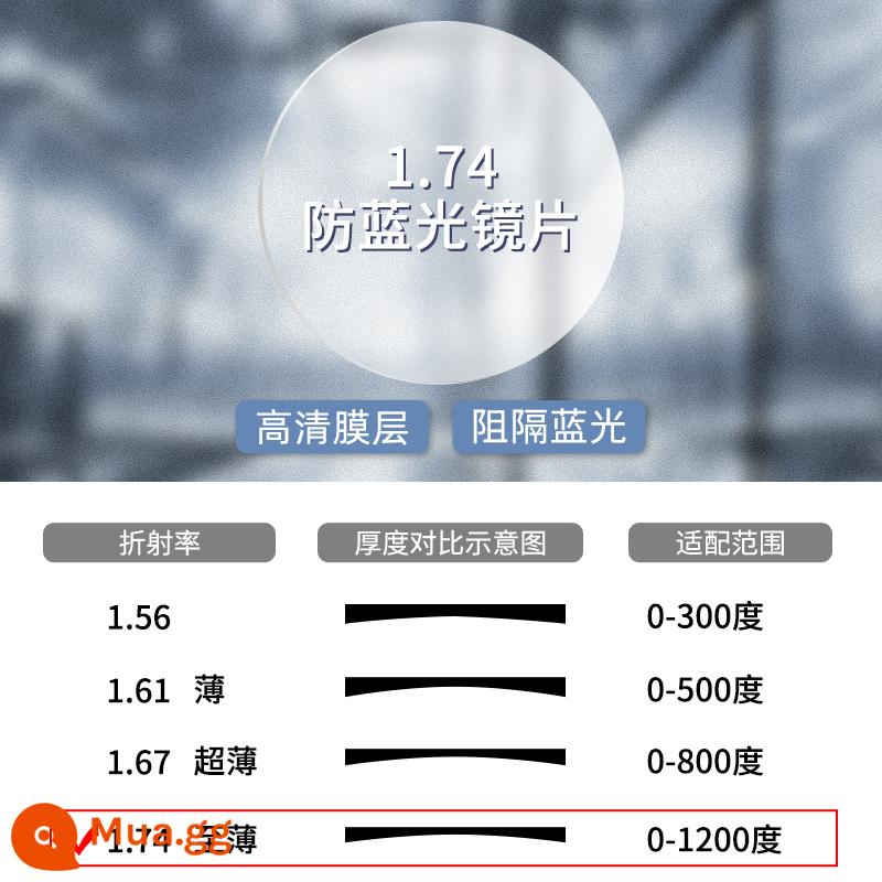 Kính gọng đen chống ánh sáng xanh siêu nhẹ dành cho nữ cận thị, chuyên nghiệp trực tuyến có toa, mặt trơn, gọng tròn Gọng mắt Danyang dành cho nam - [Sản xuất bởi các thương hiệu trong nước và các nhà sản xuất lớn] Gọng kính + tròng kính chống ánh sáng xanh 1.74 (300-1000 độ)