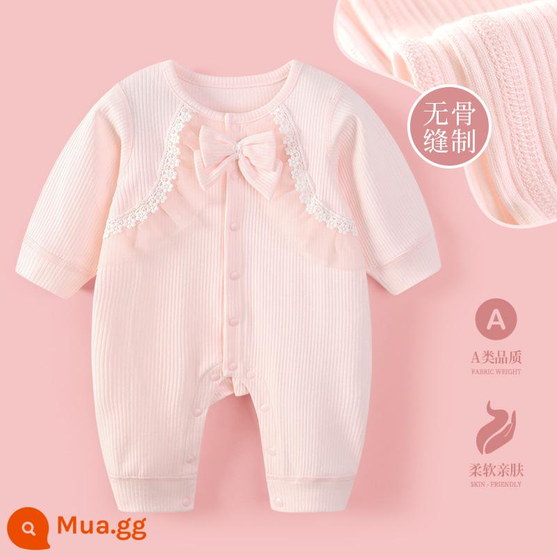 Modomoma quần áo trẻ sơ sinh mùa xuân Đầm công chúa bé gái cotton nguyên chất tay dài ren không xương phong cách nước ngoài bò quần áo - Lolita [Pink Long Climb]