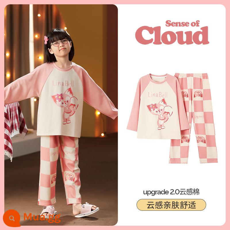 Bộ đồ ngủ bé gái mùa xuân và mùa thu cotton nguyên chất dài tay phù hợp với trẻ em hoạt hình bé gái dễ thương bé trai lớn quần áo mặc ở nhà mùa thu - TN-22802 (Bông nguyên chất dạng mây UP 2.0)