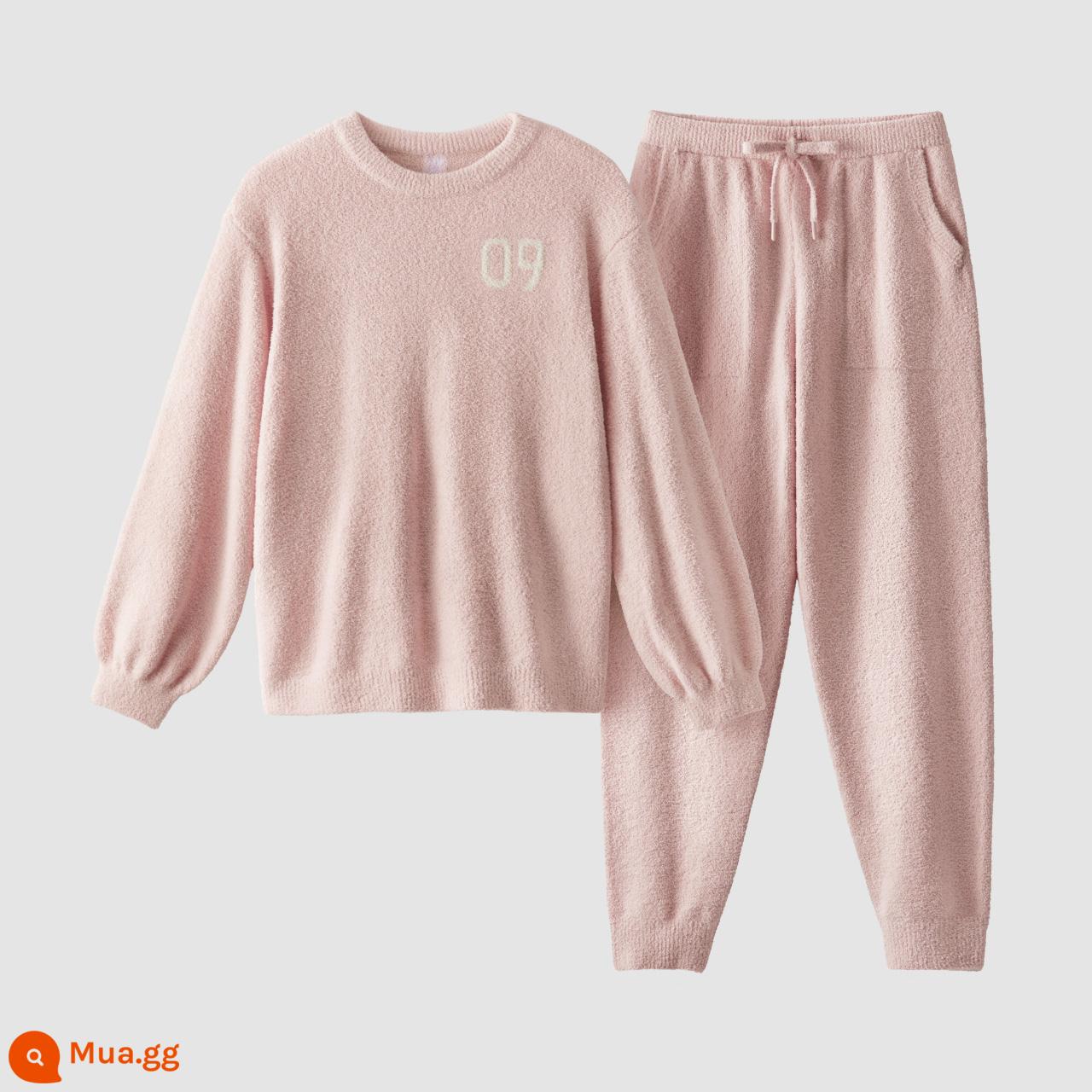 [Cùng phong cách với Wang Yibo] Jiao Nei Velvet 500E Half Velvet Pyjama cho nam và nữ Bộ đồ mặc nhà kháng khuẩn mùa thu đông - Bột Flo cổ tròn dành cho nữ