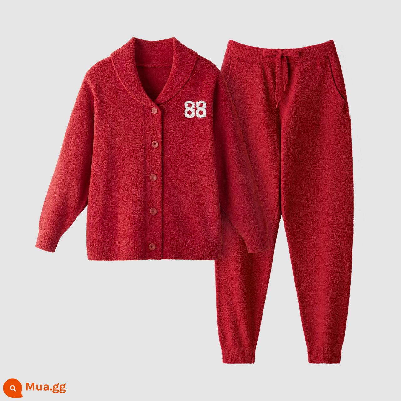 [Cùng phong cách với Wang Yibo] Jiao Nei Velvet 500E Half Velvet Pyjama cho nam và nữ Bộ đồ mặc nhà kháng khuẩn mùa thu đông - Ve Áo Nam - Chúc May Mắn Đỏ