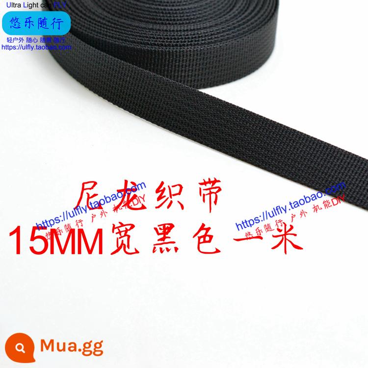 Thắt lưng ba lô vải nylon mật độ cao vải phẳng túi leo núi vải mạnh hơn Shengji nhập khẩu từ Hàn Quốc - Nylon 15MM màu đen một mét