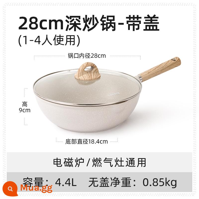 Nồi chống dính cà rốt gia dụng y tế chảo đá chảo chống dính nồi cảm ứng bếp gas đặc biệt - Chảo 28 cm có nắp