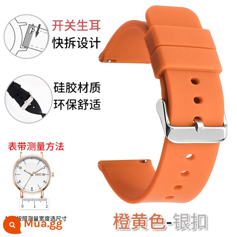 Dây đeo silicone unisex Smart Watch thể thao chống thấm mồ hôi giao diện phẳng khóa pin nữ 20/22/24mm thay thế - Khóa màu cam-bạc