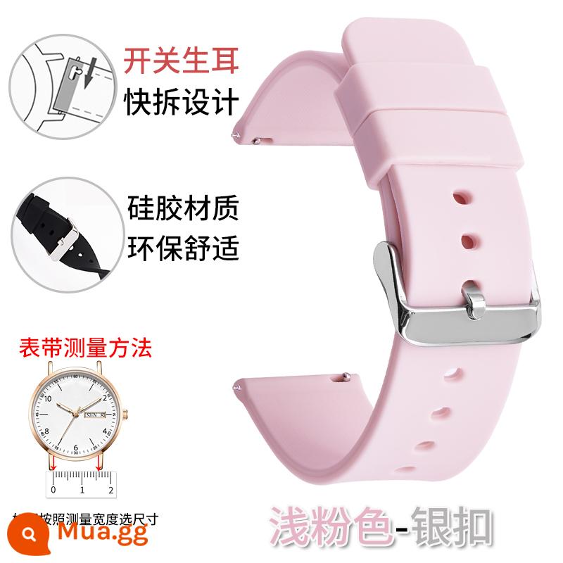 Dây đeo silicone unisex Smart Watch thể thao chống thấm mồ hôi giao diện phẳng khóa pin nữ 20/22/24mm thay thế - Khóa bạc hồng tiềm ẩn