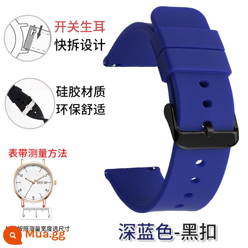 Dây đeo silicone unisex Smart Watch thể thao chống thấm mồ hôi giao diện phẳng khóa pin nữ 20/22/24mm thay thế - Khóa màu xanh đen đậm