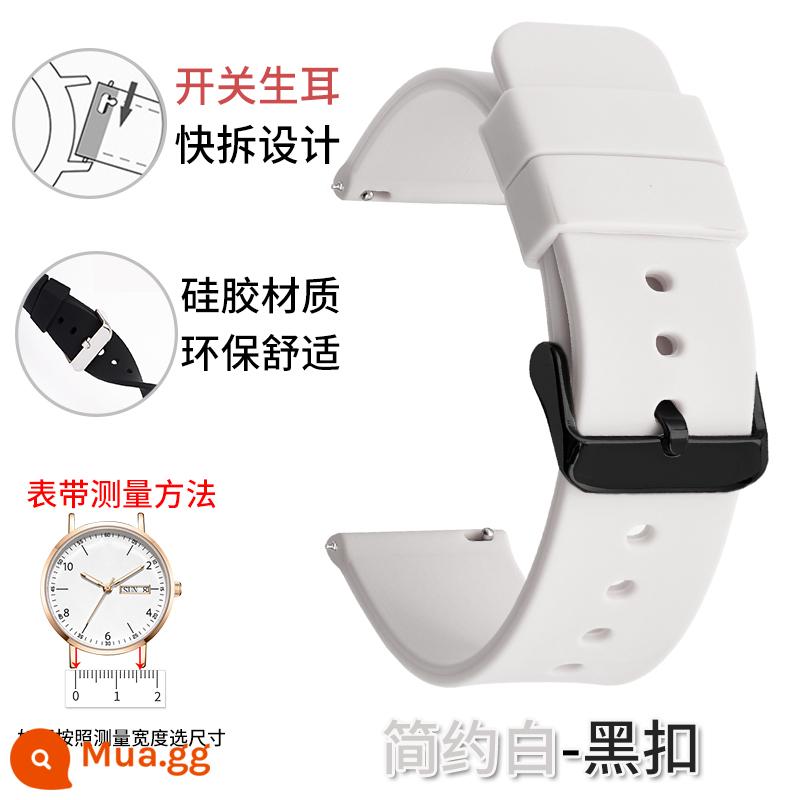 Dây đeo silicone unisex Smart Watch thể thao chống thấm mồ hôi giao diện phẳng khóa pin nữ 20/22/24mm thay thế - Khóa trắng đen đơn giản