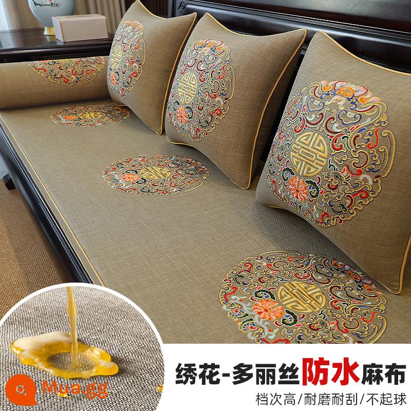 Mới kiểu Trung Quốc đệm sofa gỗ gụ đặc chế sofa gỗ chắc chắn xốp dừa cọ đệm Luohan giường cao su đệm ghế chống trơn trượt - Millennium-Coffee/Phiên bản chống nước nâng cấp 2.0 [thêu vải lanh]