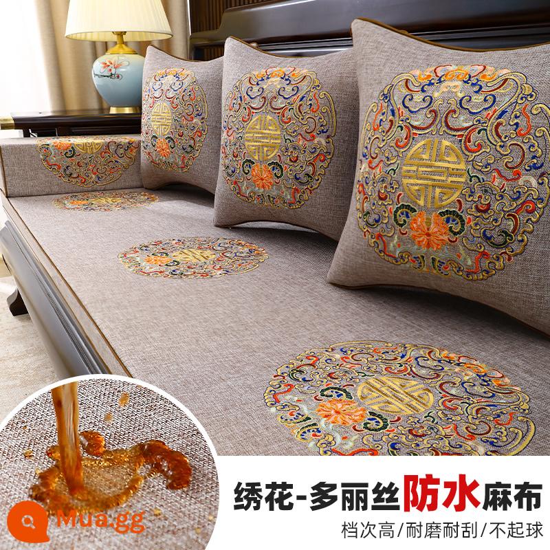 Mới kiểu Trung Quốc đệm sofa gỗ gụ đặc chế sofa gỗ chắc chắn xốp dừa cọ đệm Luohan giường cao su đệm ghế chống trơn trượt - Millennium-Mika/Phiên bản chống nước nâng cấp 2.0 [thêu vải lanh]