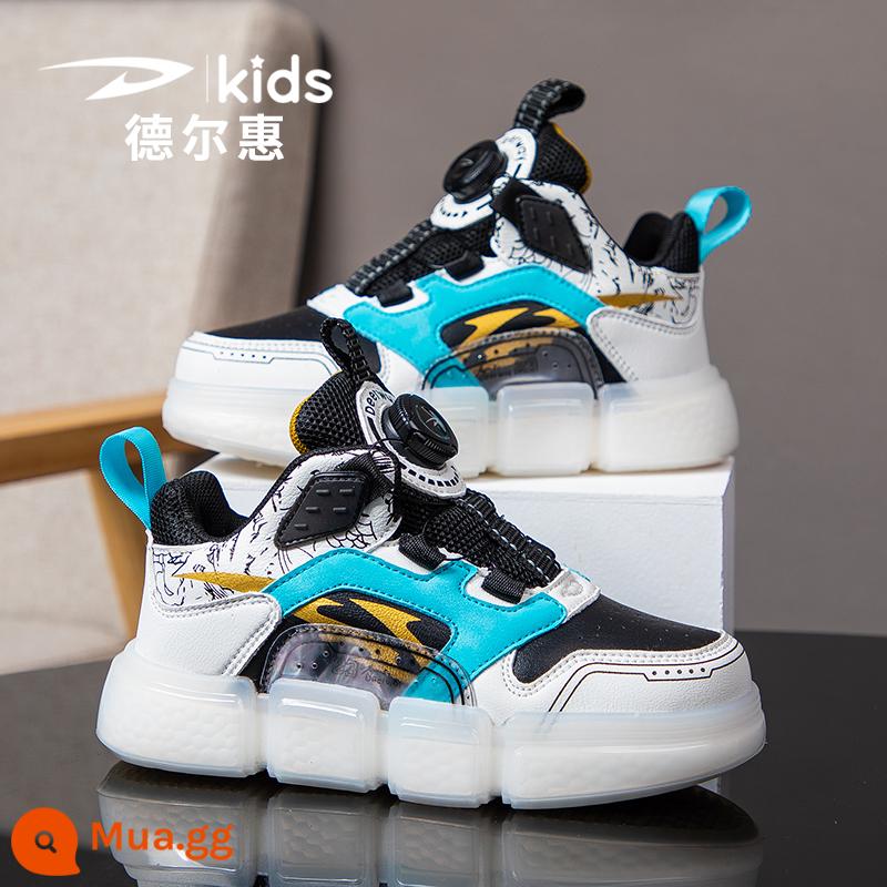 Del Hui Giày Sneaker Bé Trai 2022 Mới Mùa Xuân Và Mùa Thu Da Chống Thấm Nước Bé Trai Giày Đơn Giày Thể Thao Trẻ Em Nam - đen trắng-7511