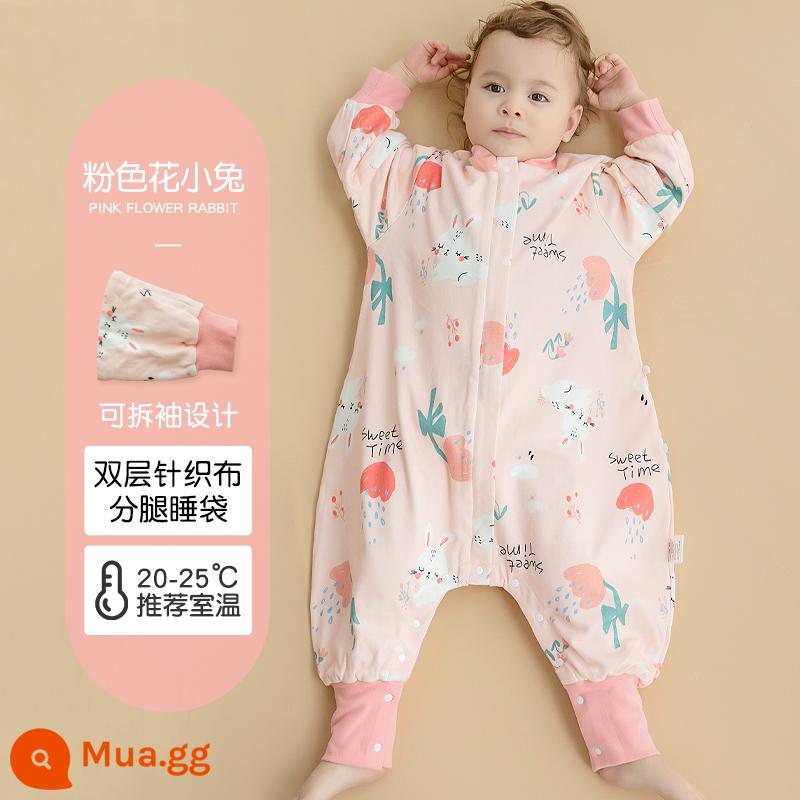 Túi ngủ cho bé xuân thu hai lớp cotton nguyên chất Túi ngủ xẻ chân cho bé Mùa thu đông phòng máy lạnh chăn bông chống đá đa năng - Thỏ hoa màu hồng (hai lớp không chần bông) nhiệt độ áp dụng 20-25 độ