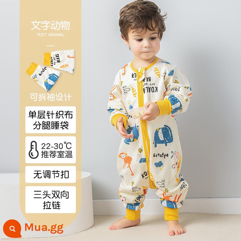 Túi ngủ cho bé xuân thu hai lớp cotton nguyên chất Túi ngủ xẻ chân cho bé Mùa thu đông phòng máy lạnh chăn bông chống đá đa năng - Động vật vàng mùa hè một lớp